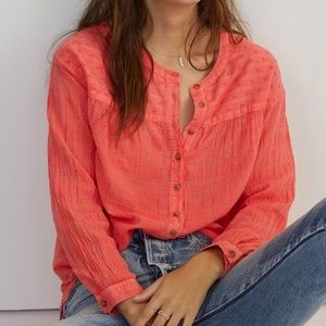 Anthropologie Pilcro Mila Draped Buttondown Blouse Coral Size Medium